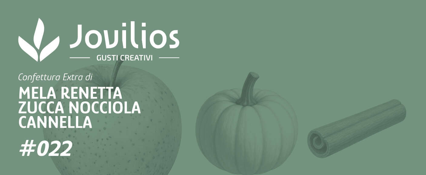 Etichetta grafica della confettura artigianale di mela renetta, zucca nocciola e cannella