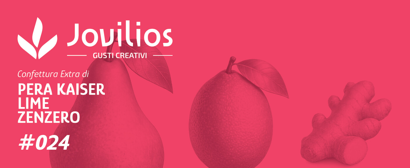 Etichetta grafica della confettura artigianale di pera Kaiser, lime e zenzero