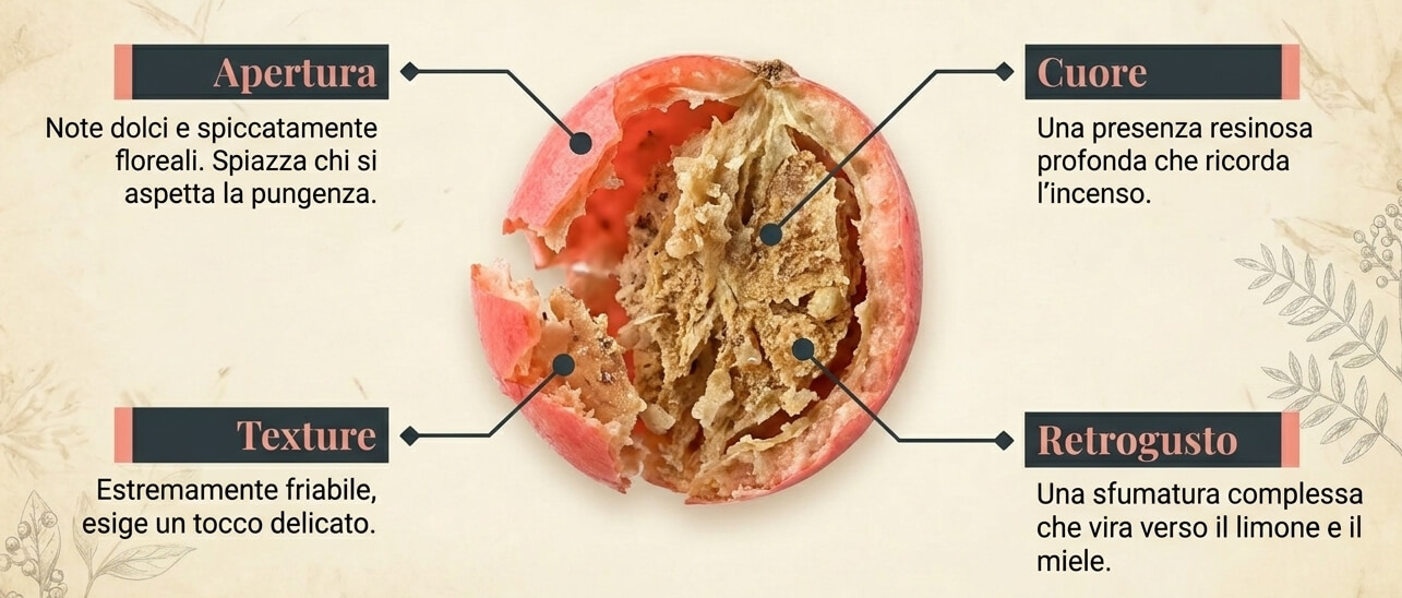 Anatomia sensoriale di un grano aperto di pepe rosa